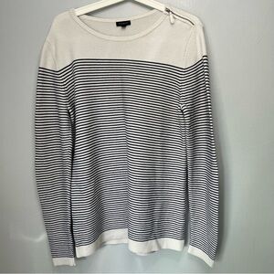 Talbots Color Block Navy Blue White Striped Knit Sweater Size M